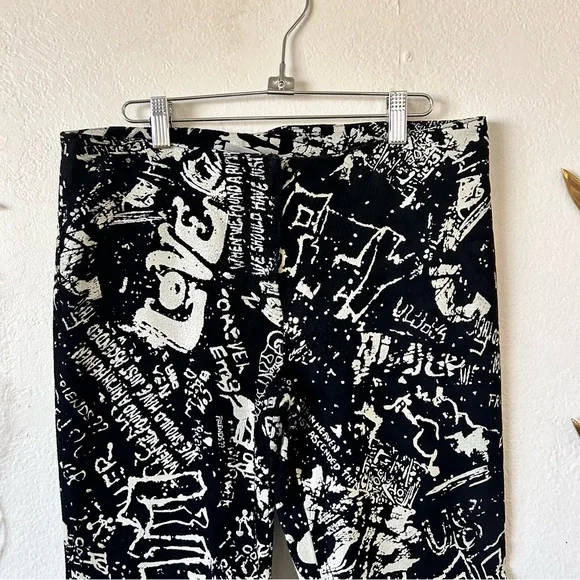 Vintage Y2K Wilson leather suede graffiti all over print low rise flare pants - Picture 3 of 6